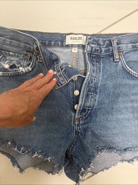 Agolde Vintage Wash Frayed Hem Parker Denim Shorts - Blue